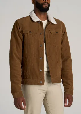 LJ&S Men's Sherpa Corduroy Tall Trucker Jacket in Tan Brown