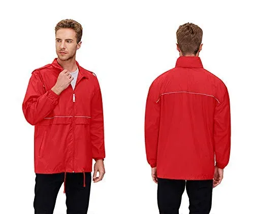 Men's Cycling Running Jacket Waterproof Reflective Lightweight Rain Jacket Windbreaker Windproof Bike Jacket Hooded Packable Rain Coat(Red,3XL)