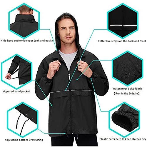 Men's Cycling Running Jacket Waterproof Reflective Lightweight Rain Jacket Windbreaker Windproof Bike Jacket Hooded Packable Rain Coat(Red,3XL)