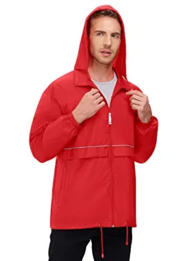 Men's Cycling Running Jacket Waterproof Reflective Lightweight Rain Jacket Windbreaker Windproof Bike Jacket Hooded Packable Rain Coat(Red,3XL)