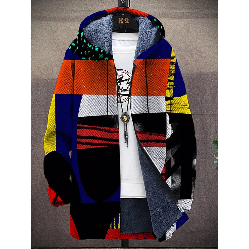 Men's Printed Hooded Two-pocket Fleece Cardigan Jacket 59823285YM