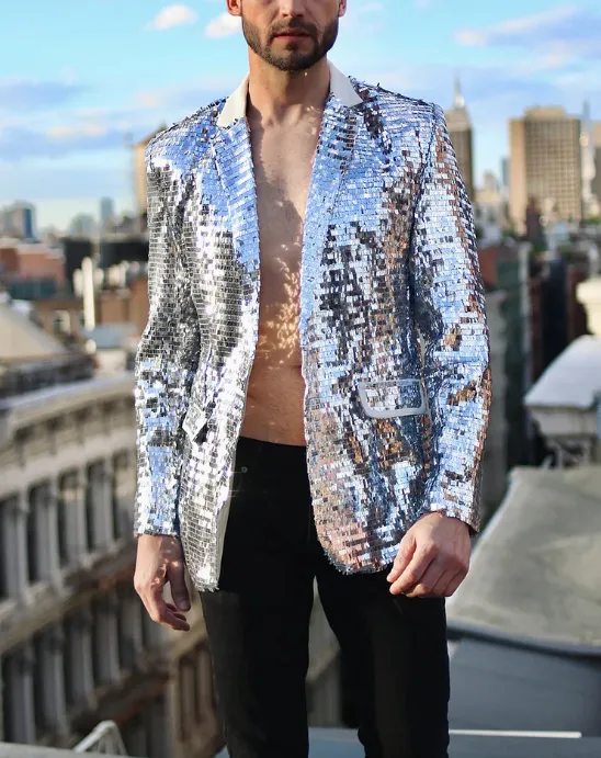 Party Outfit For Men's Disco Costume Mirrored Blazer Kimono Blazer Men's Festival Outfit