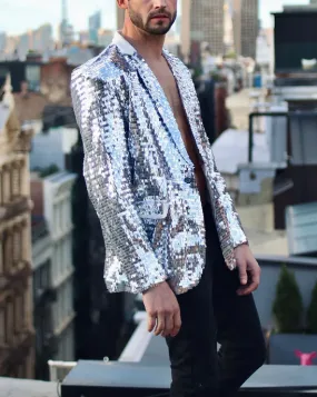 Party Outfit For Men's Disco Costume Mirrored Blazer Kimono Blazer Men's Festival Outfit