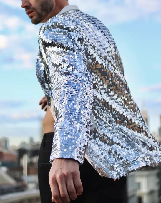 Party Outfit For Men's Disco Costume Mirrored Blazer Kimono Blazer Men's Festival Outfit