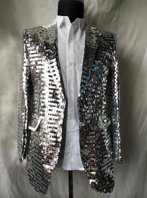 Party Outfit For Men's Disco Costume Mirrored Blazer Kimono Blazer Men's Festival Outfit