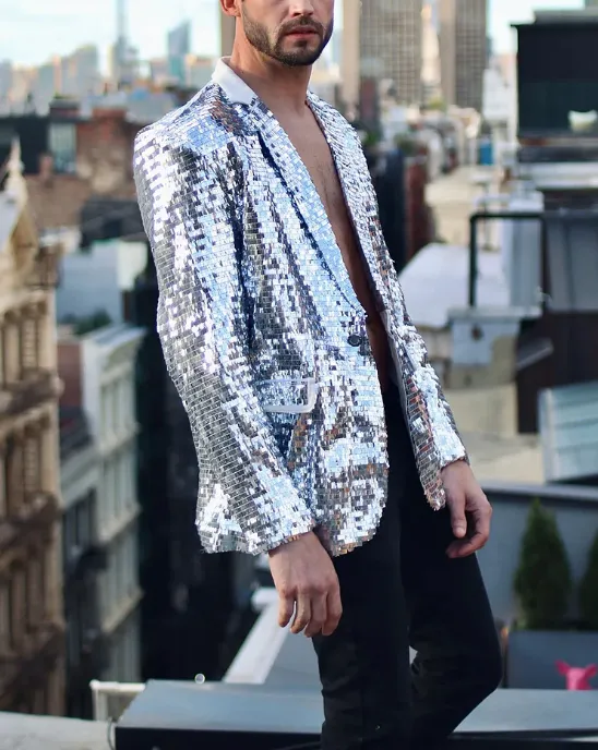 Party Outfit For Men's Disco Costume Mirrored Blazer Kimono Blazer Men's Festival Outfit
