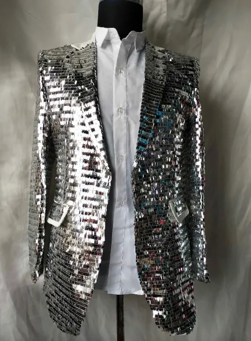 Party Outfit For Men's Disco Costume Mirrored Blazer Kimono Blazer Men's Festival Outfit