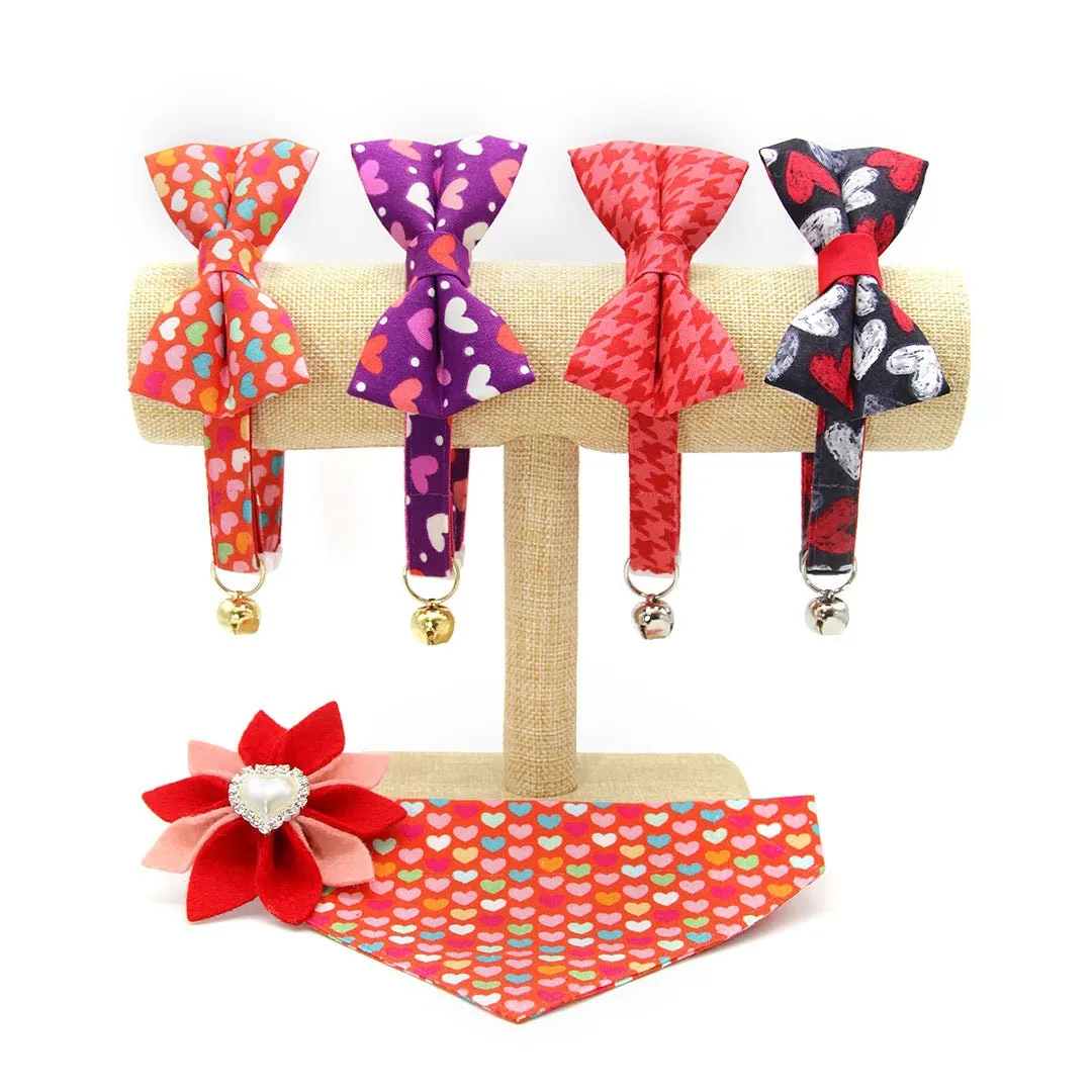 Pet Bandana - "Chalk It Up To Love" - Black, White & Red Heart Bandana for Cat   Small Dog / Valentine's Day / Slide-on Bandana / Over-the-Collar (One Size)