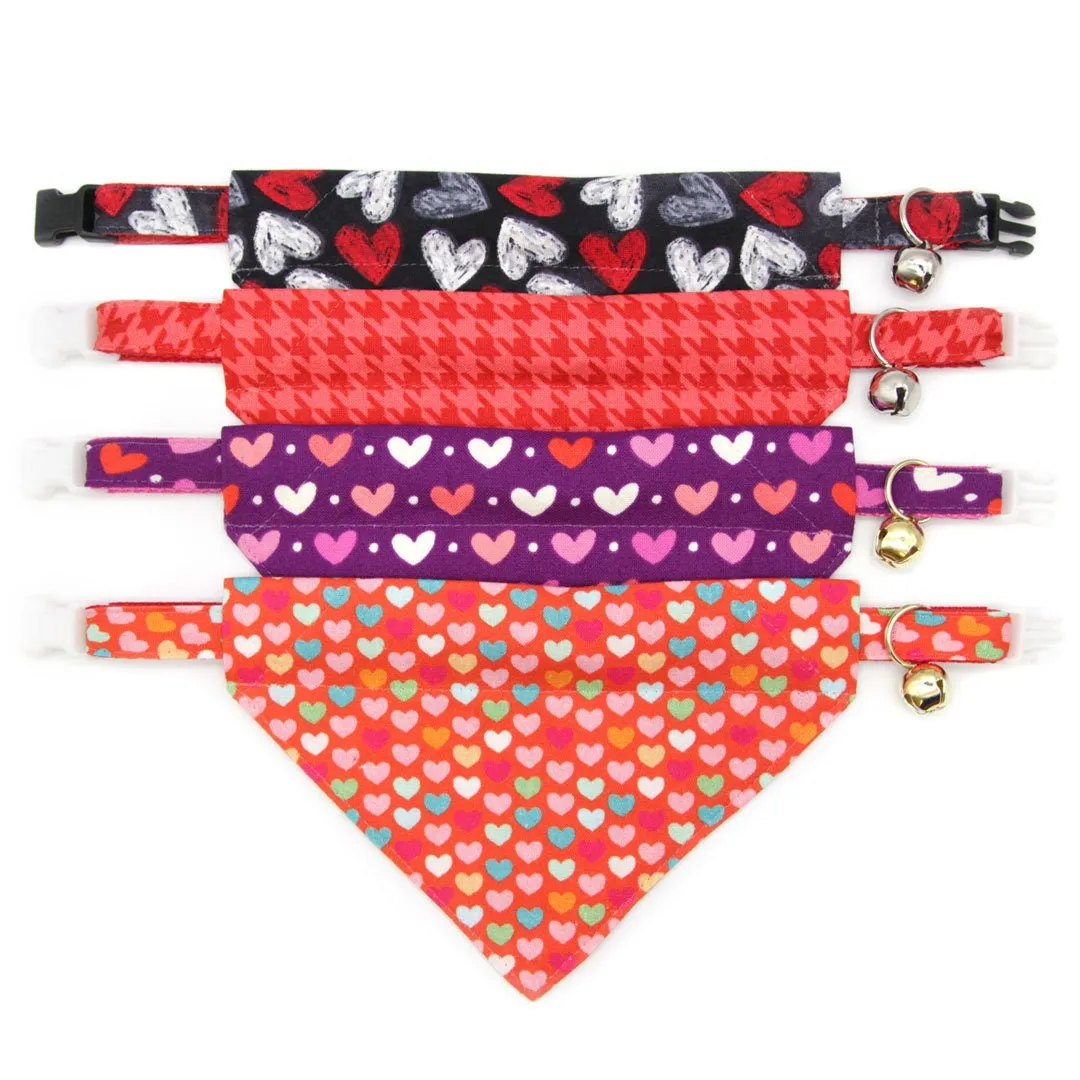 Pet Bandana - "Chalk It Up To Love" - Black, White & Red Heart Bandana for Cat   Small Dog / Valentine's Day / Slide-on Bandana / Over-the-Collar (One Size)