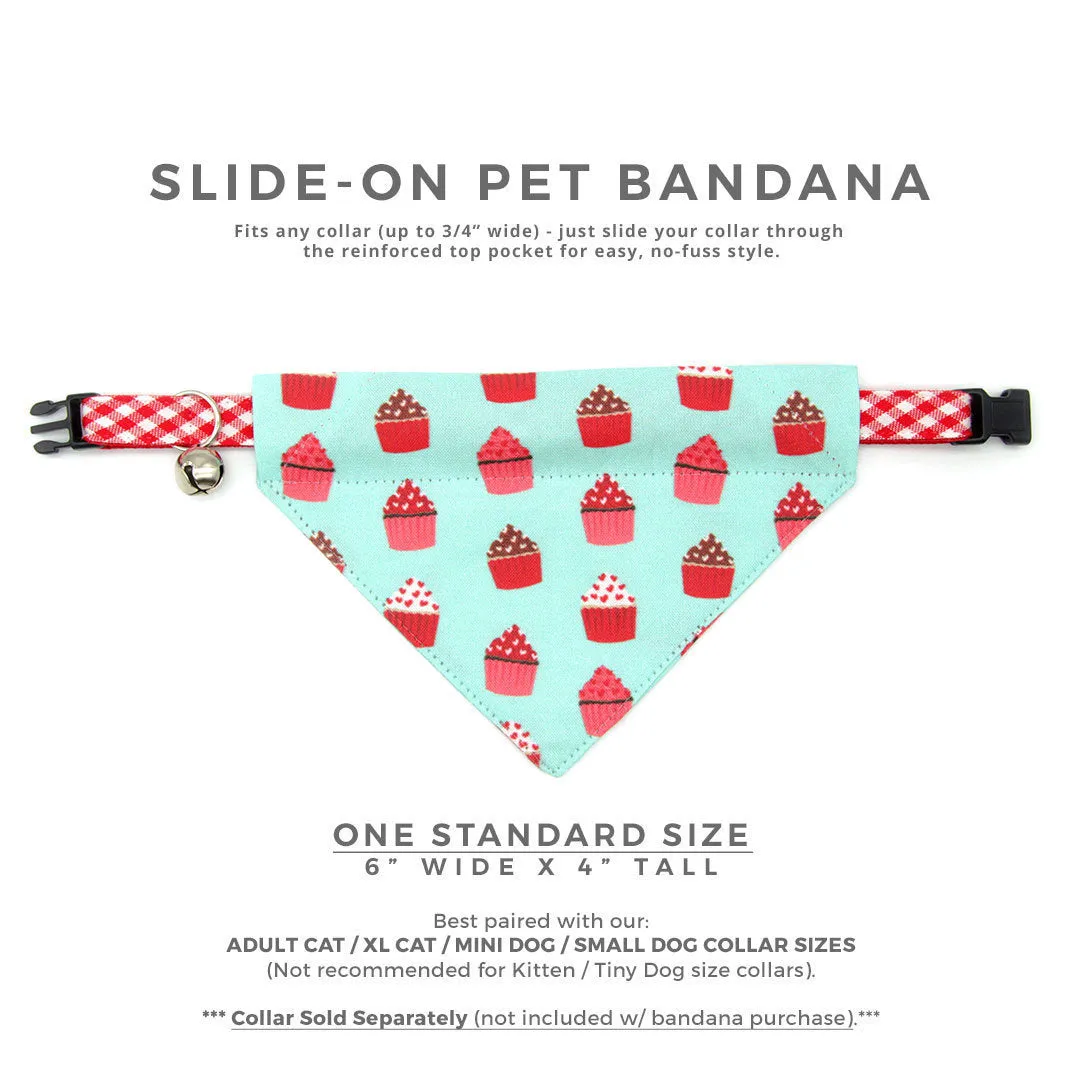 Pet Bandana - "Hey Cupcake - Mint" - Valentine's Day Cupcake Bandana for Cat   Small Dog / Birthday / Slide-on Bandana / Over-the-Collar (One Size)