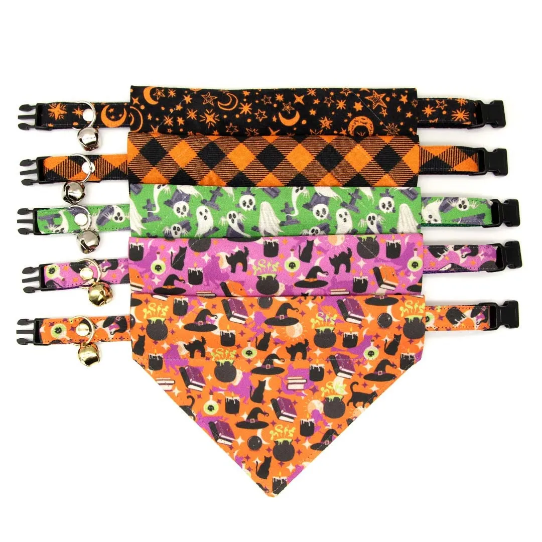 Pet Bandana - "Hocus Pocus - Purple" - Halloween Bandana for Cat   Small Dog / Witch, Spells, Cauldron, Sanderson, Binx, Potions / Slide-on Bandana / Over-the-Collar (One Size)
