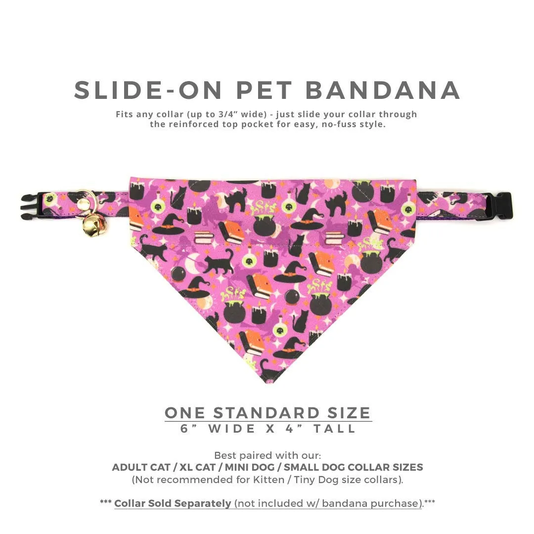 Pet Bandana - "Hocus Pocus - Purple" - Halloween Bandana for Cat   Small Dog / Witch, Spells, Cauldron, Sanderson, Binx, Potions / Slide-on Bandana / Over-the-Collar (One Size)