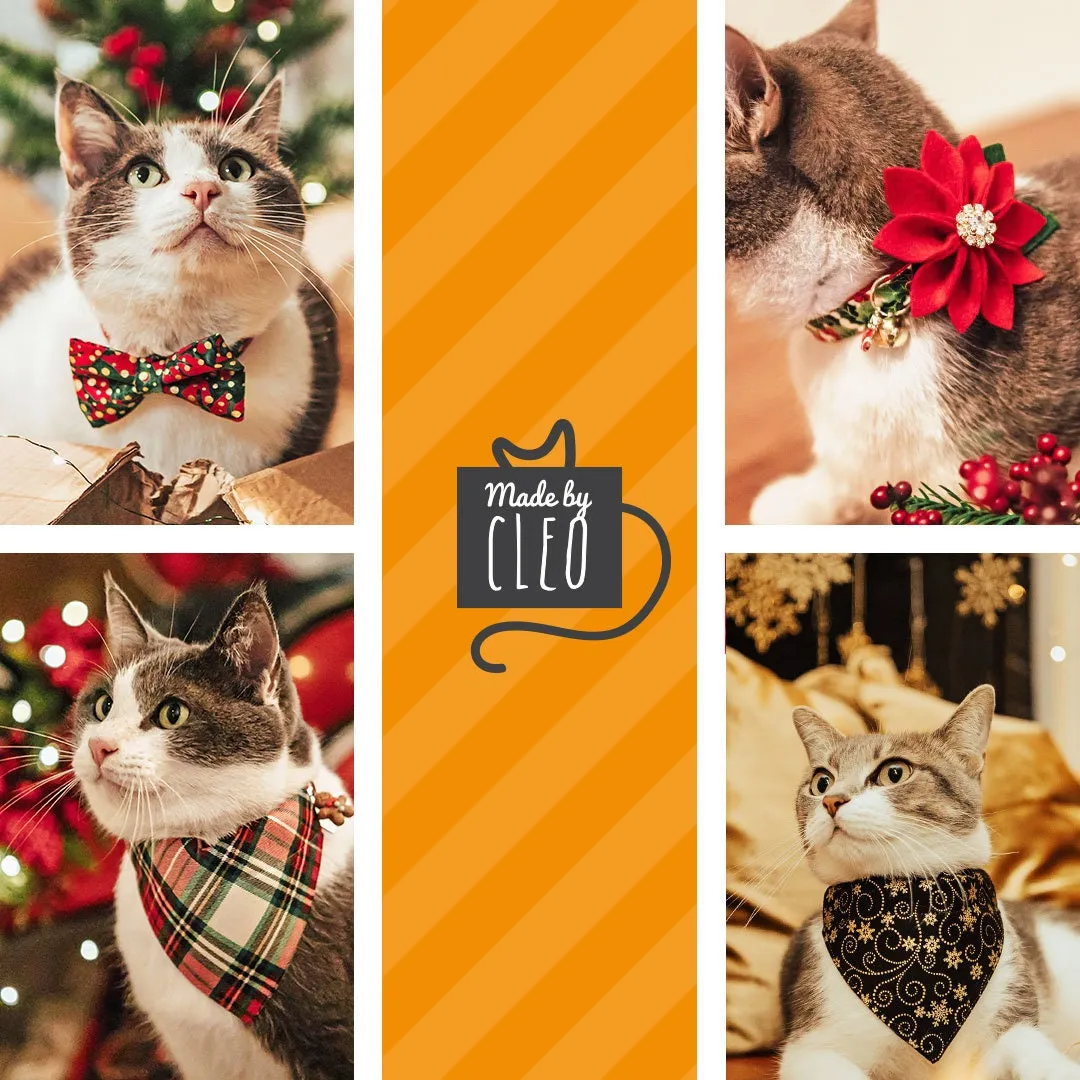 Pet Bandana - "Holiday Holly" - Christmas Red Berries & Green Bandana for Cat   Small Dog / Slide-on Bandana / Over-the-Collar (One Size)
