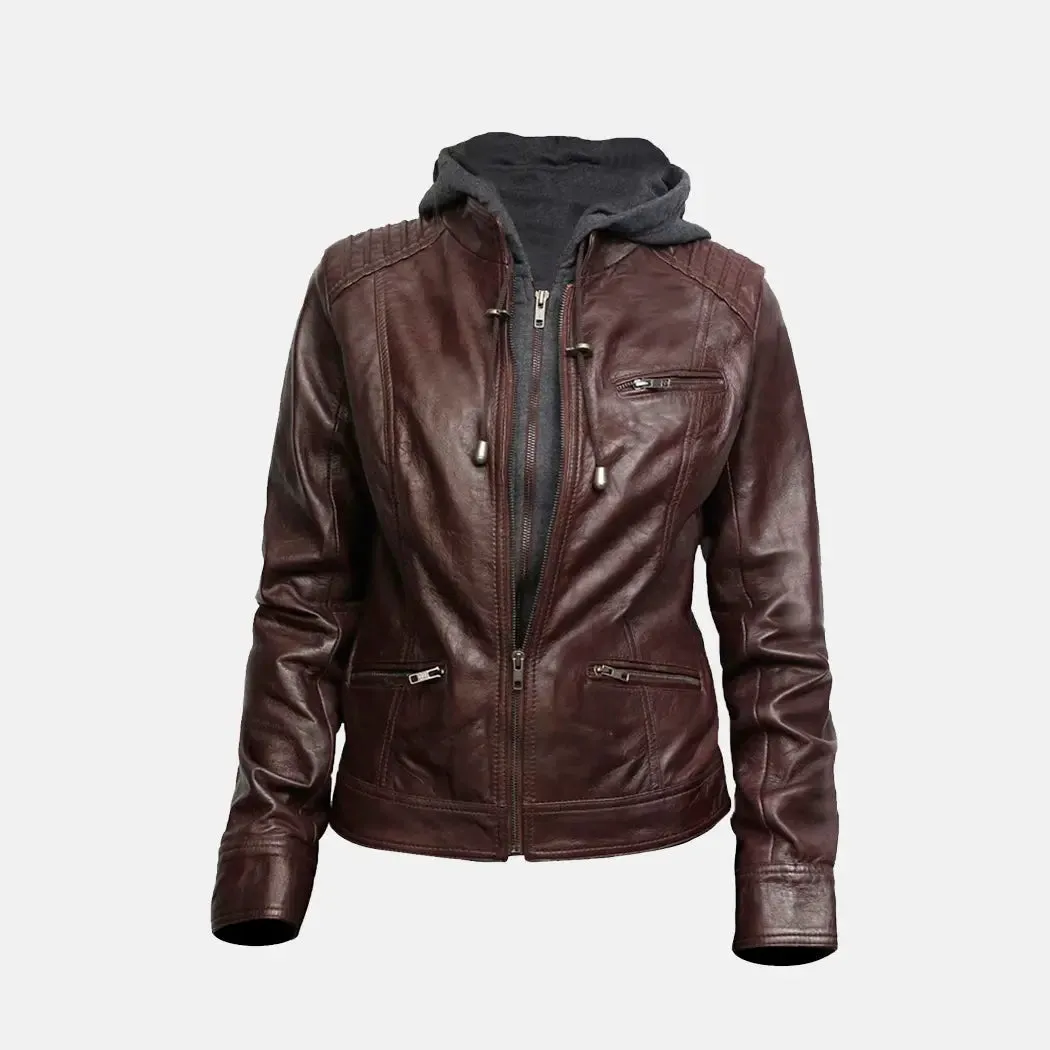 Sybil Sable Hooded Biker Jacket Womens