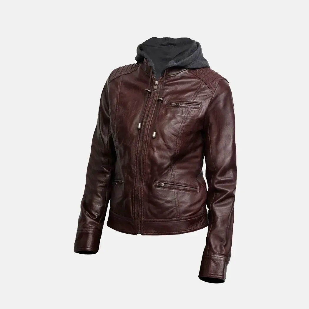 Sybil Sable Hooded Biker Jacket Womens