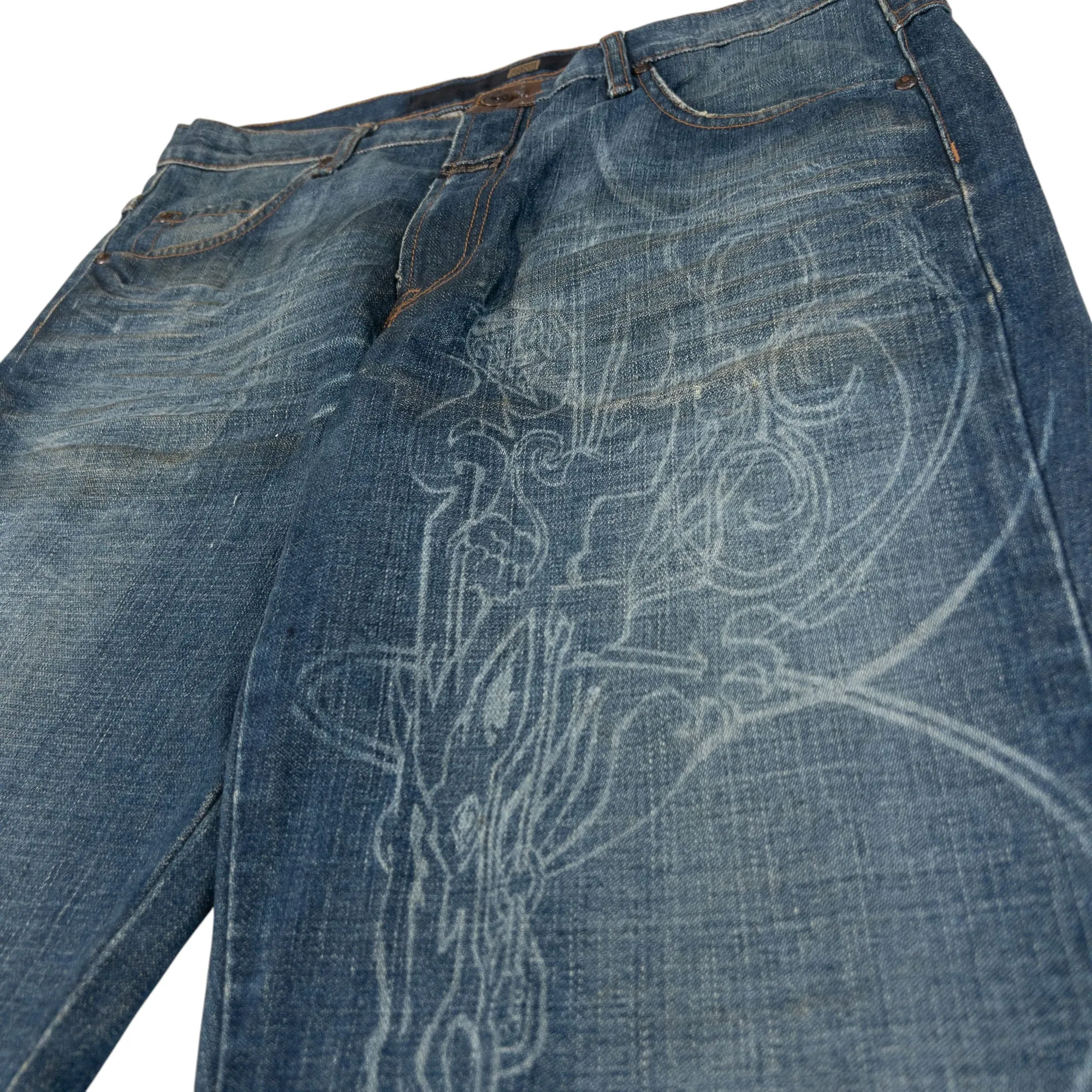 Vintage Marithe   Francois Girbaud Batik Dragon Denim Jeans Size W34