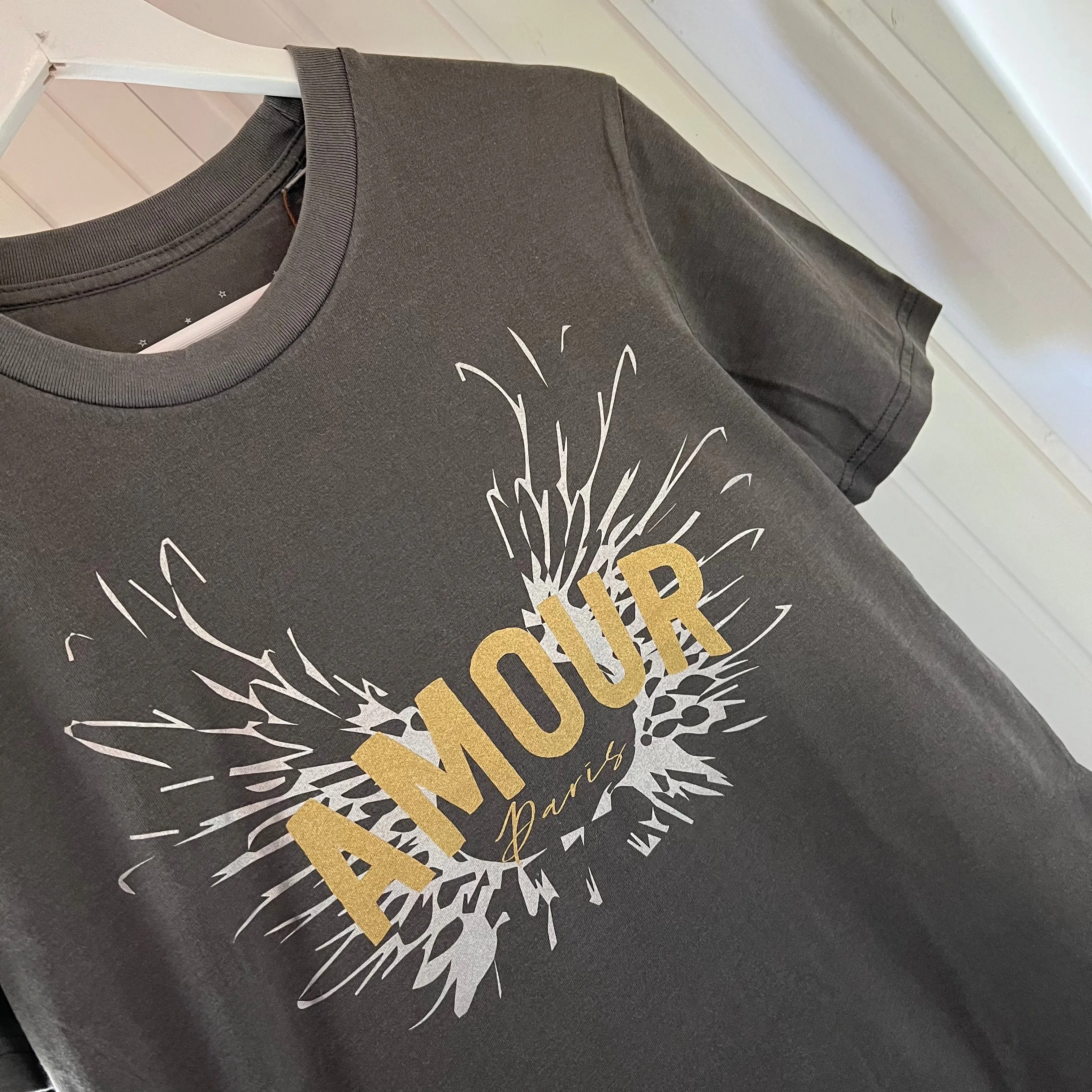 Vintage washed gold & silver AMOUR charcoal tee *boyfriend fit* *new*